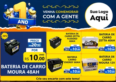Modelo de Encarte para Encarte A4 Horizontal com o tema Um Ano de Aniversário para Baterias Elétricas