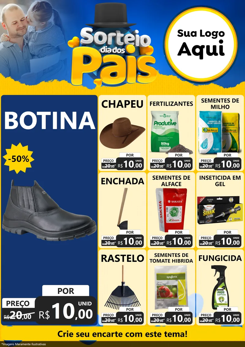 Modelo de Encarte para Encarte A4 Vertical com o tema Sorteio Dia Dos Pais para Agropecuária