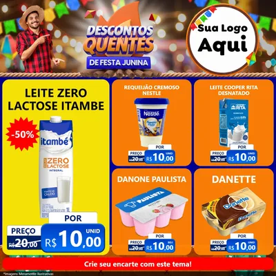 Modelo de Rede Social para Feed Facebook com o tema Descontos Quentes de Festa Junina para Frios e Laticínios