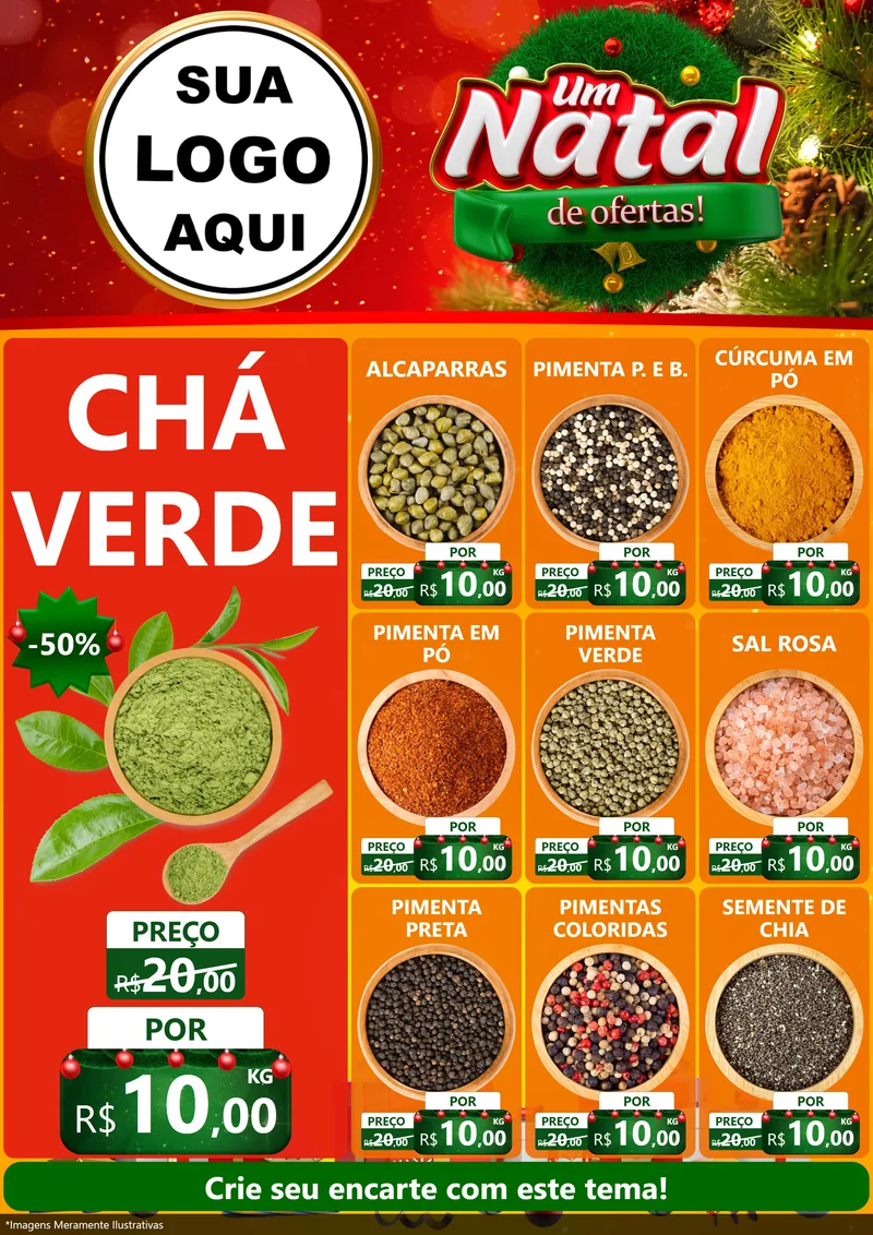 Modelo de Encarte para Encarte A4 Vertical com o tema Um Natal de Ofertas para Produtos Naturais