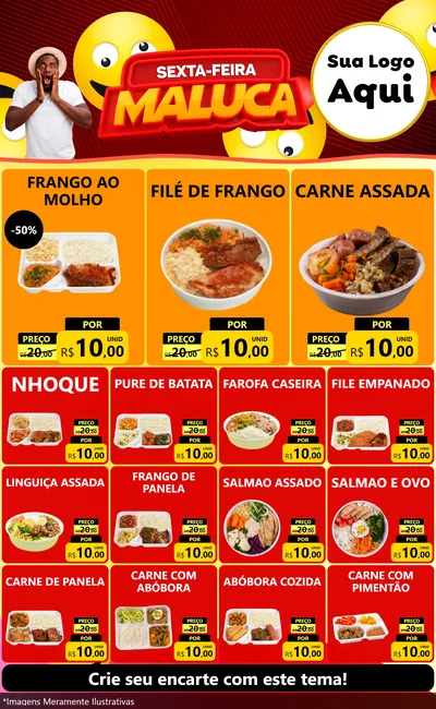 Modelo de Encarte para Encarte Grande com o tema Sexta-feira Maluca para Restaurante