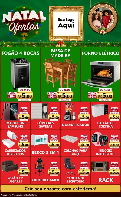 Modelo de Encarte para Encarte Grande com o tema Natal de Ofertas para Móveis e Eletro