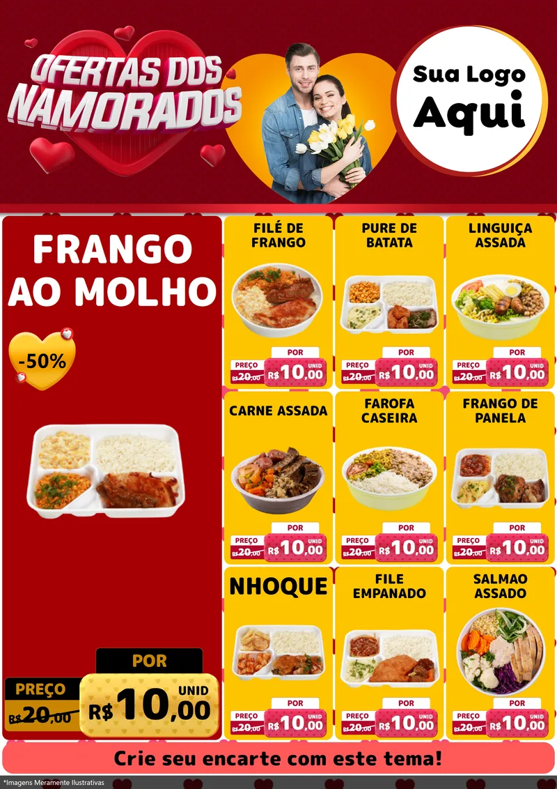 Modelo de Encarte para Encarte A4 Vertical com o tema Ofertas Dos Namorados para Restaurante