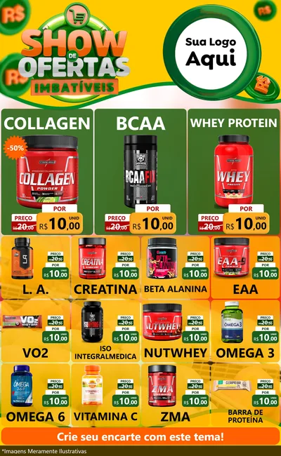 Modelo de Encarte para Encarte Grande com o tema Show de Ofertas Imbatíveis para Suplementos alimentares