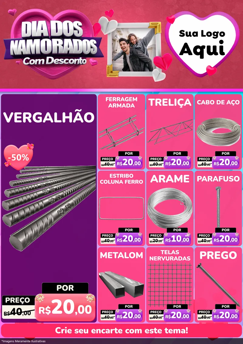 Modelo de Encarte para Encarte A4 Vertical com o tema Dia Dos Namorados Com Desconto para Ferragens