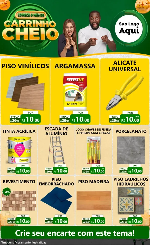 Modelo de Encarte para Encarte Grande com o tema Carrinho Cheio para Material para Construção