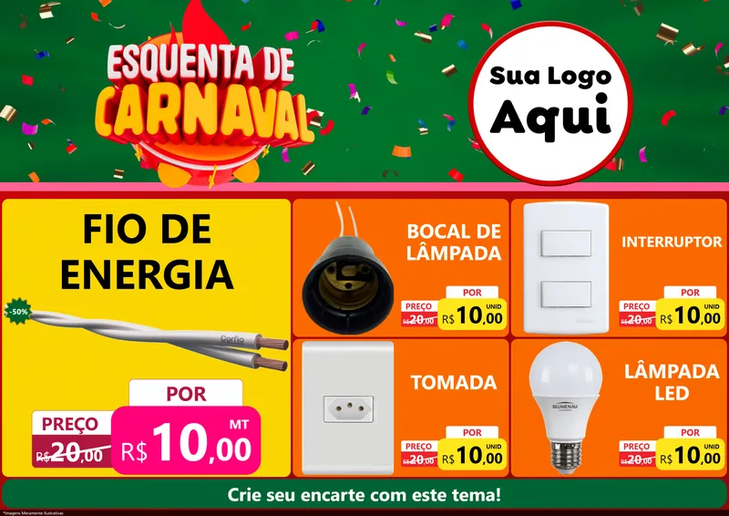 Modelo de Encarte para Encarte A4 Horizontal com o tema Esquenta de Carnaval para Materiais Elétricos