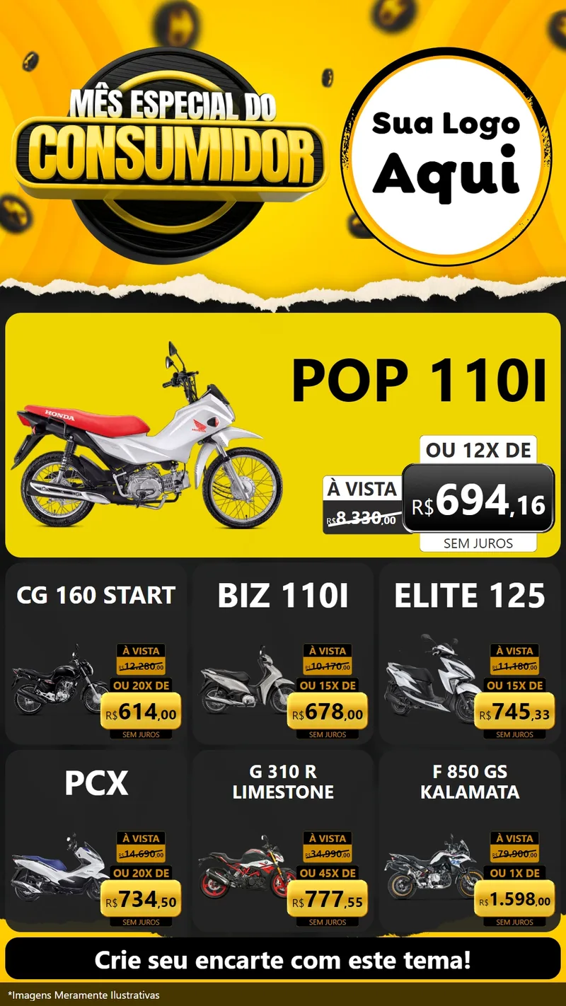 Modelo de Rede Social para Stories com o tema Mês Especial do Consumidor para Concessionaria de Motos