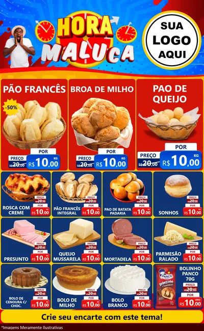 Modelo de Encarte para Encarte Grande com o tema Hora Maluca para Padaria