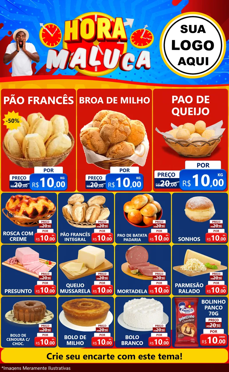 Modelo de Encarte para Encarte Grande com o tema Hora Maluca para Padaria