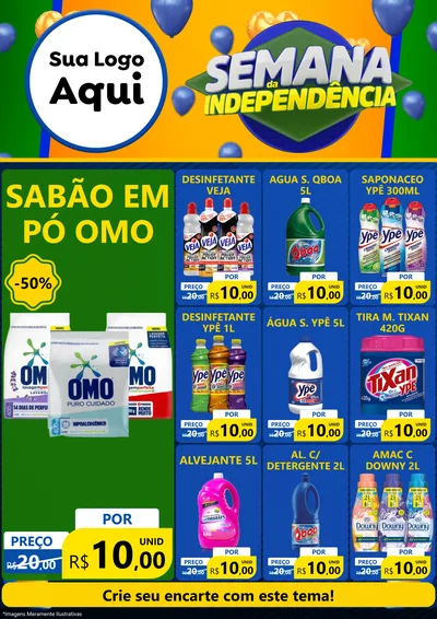 Modelo de Encarte para Encarte A4 Vertical com o tema Semana da Independência para Produtos de Limpeza