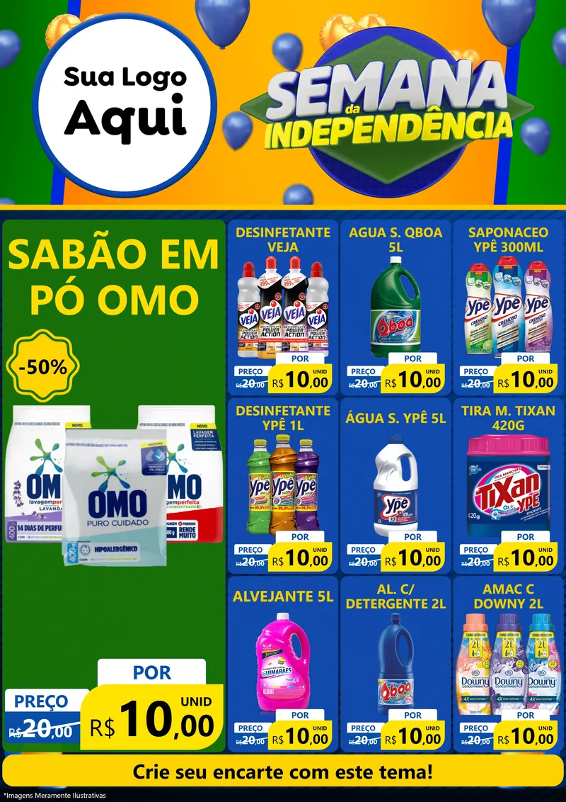 Modelo de Encarte para Encarte A4 Vertical com o tema Semana da Independência para Produtos de Limpeza