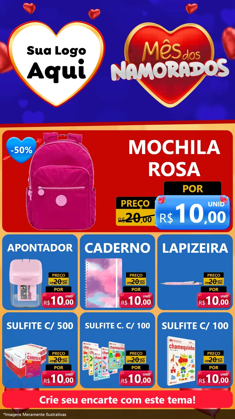 Modelo de Rede Social para Stories com o tema Mês dos Namorados para Papelaria