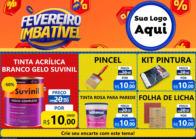 Modelo de Encarte para Encarte A4 Horizontal com o tema Fevereiro Imbatível para Tintas e Ferramentas