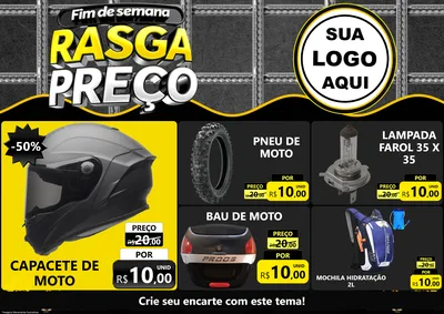 Modelo de Encarte para Encarte A4 Horizontal com o tema Fim de Semana Rasga Preço para Moto peças