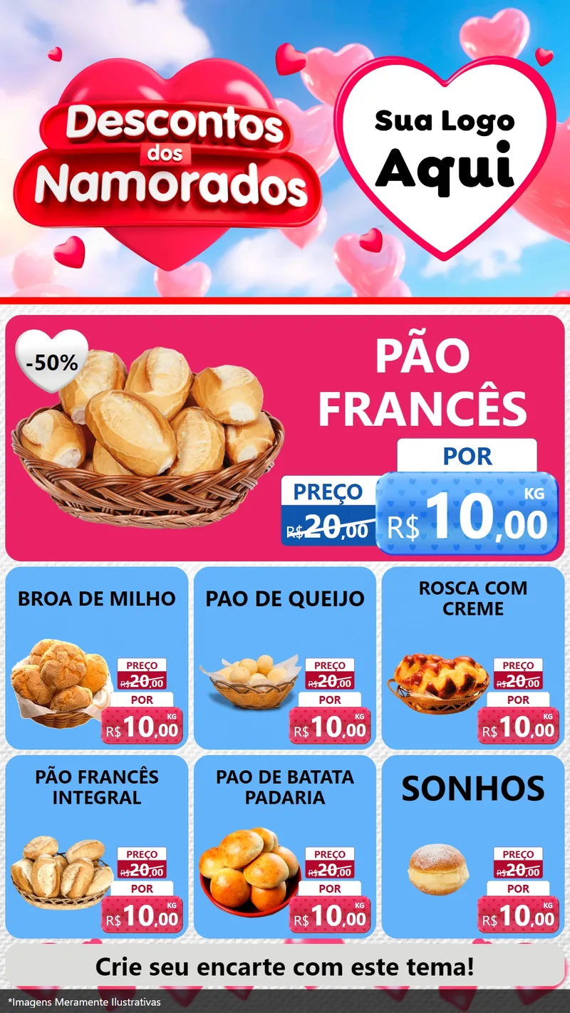 Modelo de Rede Social para Stories com o tema Descontos dos Namorados para Padaria