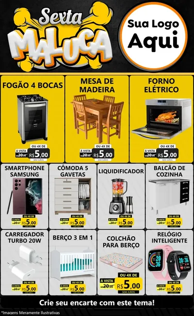 Modelo de Encarte para Encarte Grande com o tema Sexta Maluca para Móveis e Eletro