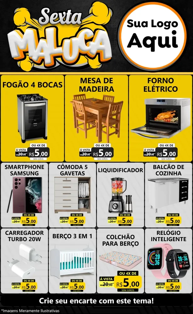 Modelo de Encarte para Encarte Grande com o tema Sexta Maluca para Móveis e Eletro