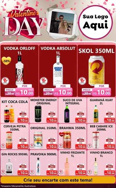 Modelo de Encarte para Encarte Grande com o tema Valentine's Day para Distribuidora de bebidas