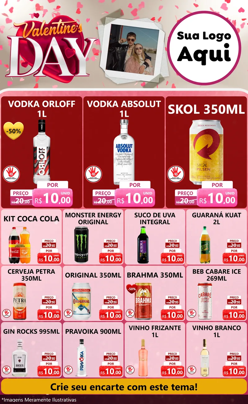 Modelo de Encarte para Encarte Grande com o tema Valentine's Day para Distribuidora de bebidas