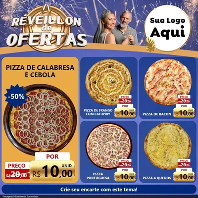 Modelo de Rede Social para Feed Facebook com o tema Réveillon de Ofertas para Pizzaria