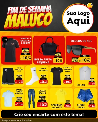 Modelo de Rede Social para Feed Instagram com o tema Final de Semana Maluco para Roupas e acessórios