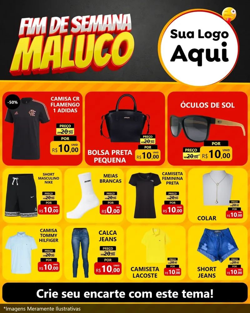Modelo de Rede Social para Feed Instagram com o tema Final de Semana Maluco para Roupas e acessórios