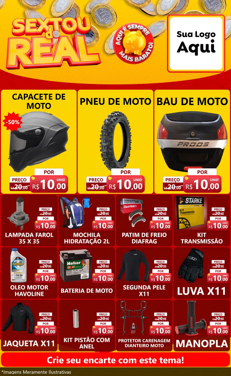Modelo de Encarte para Encarte Grande com o tema Sextou do Real para Moto peças