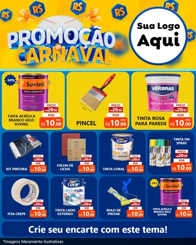 Modelo de Rede Social para Feed Instagram com o tema Promoção de Carnaval para Tintas e Ferramentas