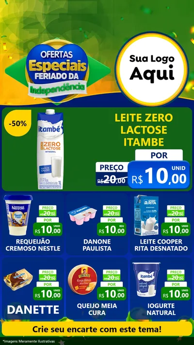 Modelo de Rede Social para Stories com o tema Ofertas Especiais Feriado da Independência para Frios e Laticínios