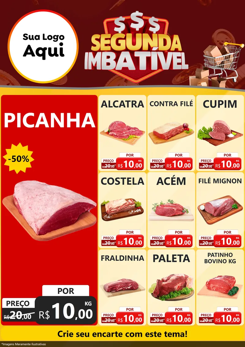 Modelo de Encarte para Encarte A4 Vertical com o tema Segunda Imbatível para Açougue