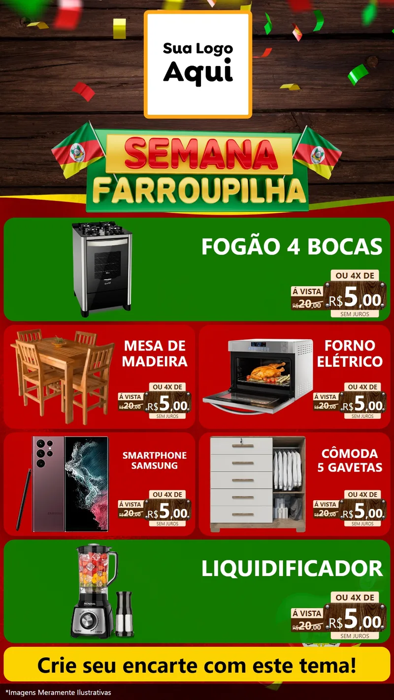 Modelo de TV para TV Vertical com o tema Semana Farroupilha para Móveis e Eletro