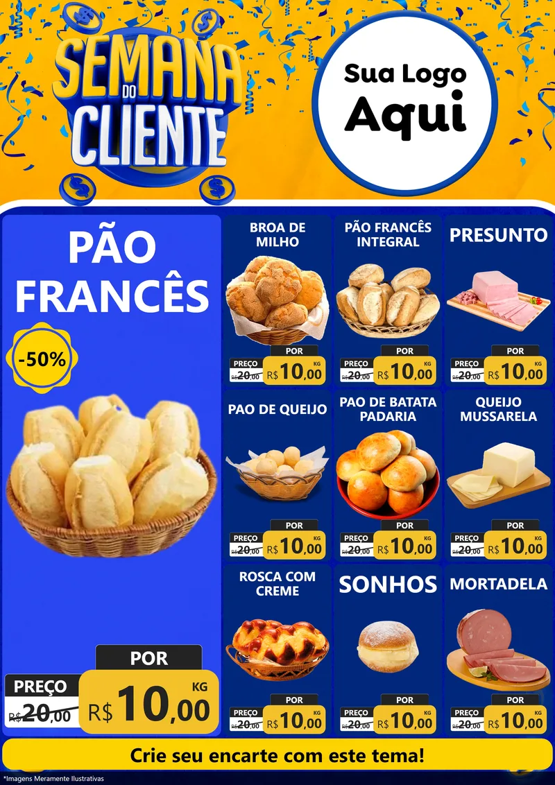 Modelo de Encarte para Encarte A4 Vertical com o tema Semana do Cliente para Padaria