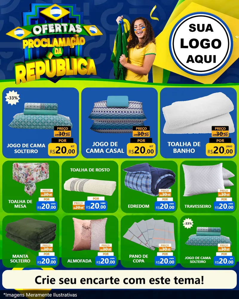 Modelo de Rede Social para Feed Instagram com o tema Ofertas Proclamação da República para Cama, Mesa e Banho