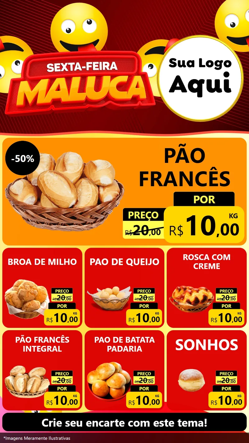 Modelo de Rede Social para Stories com o tema Sexta-feira Maluca para Padaria