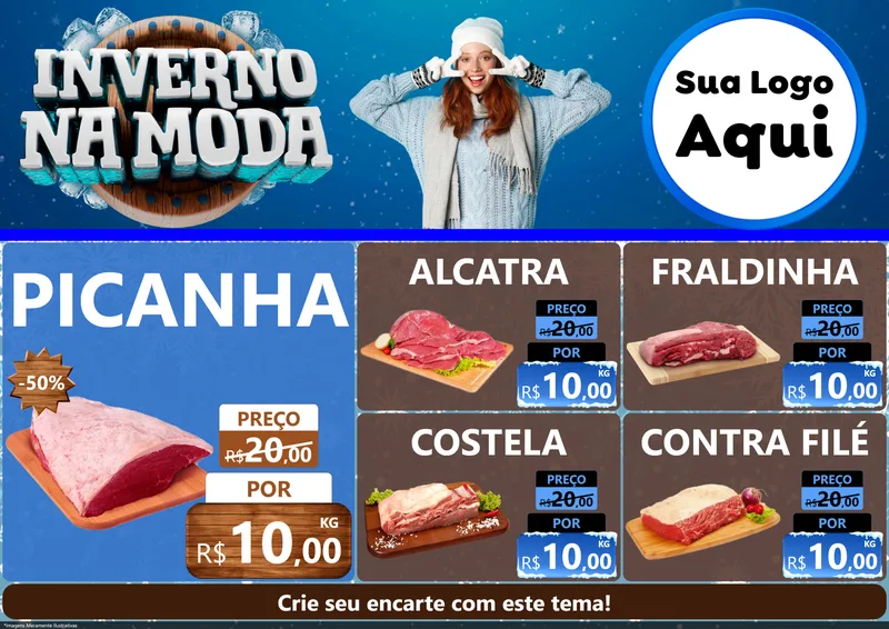 Modelo de Encarte para Encarte A4 Horizontal com o tema Inverno na Moda para Açougue