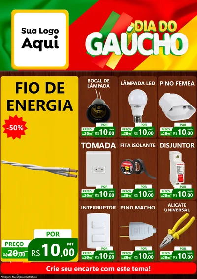 Modelo de Encarte para Encarte A4 Vertical com o tema Dia do Gaúcho para Materiais Elétricos