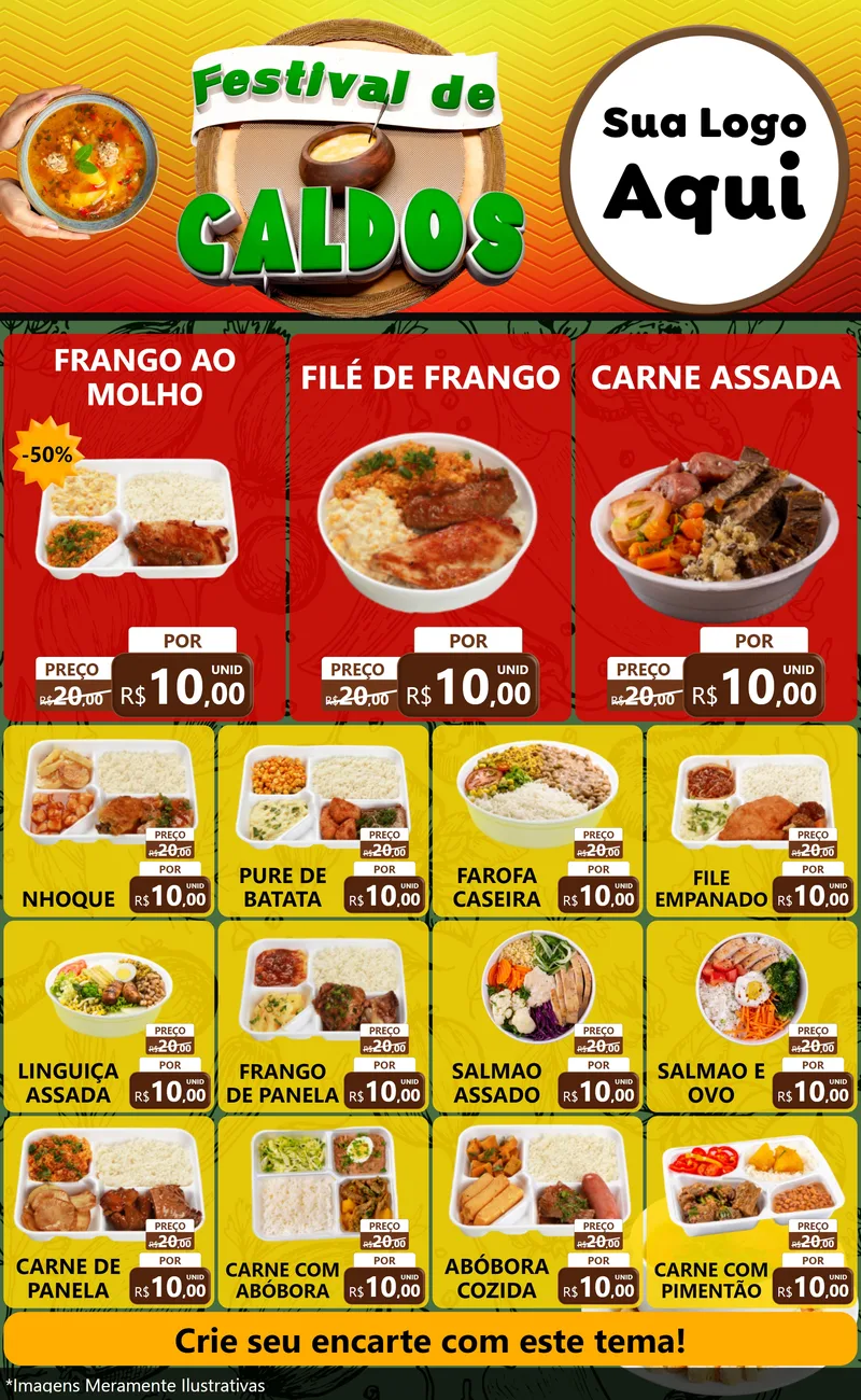 Modelo de Encarte para Encarte Grande com o tema Festival de Caldos para Restaurante