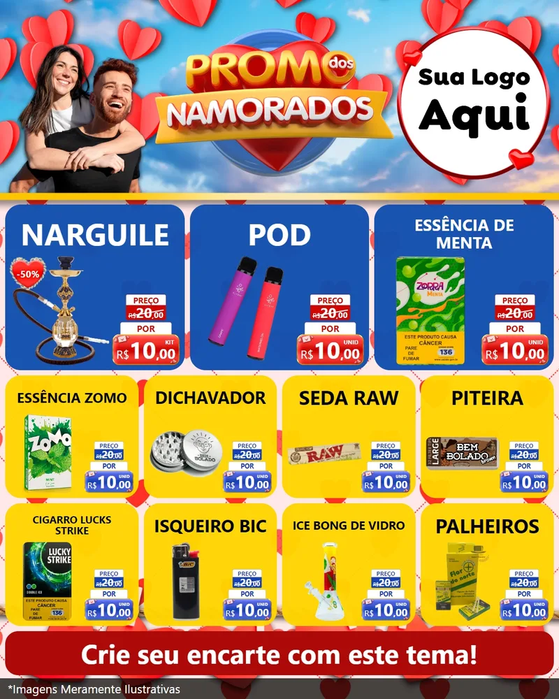 Modelo de Rede Social para Feed Instagram com o tema Promo dos Namorados para Tabacaria