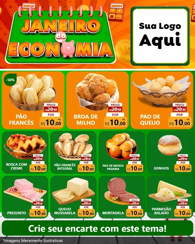 Modelo de Rede Social para Feed Instagram com o tema Janeiro da Economia para Padaria