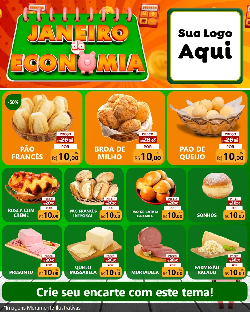 Modelo de Rede Social para Feed Instagram com o tema Janeiro da Economia para Padaria