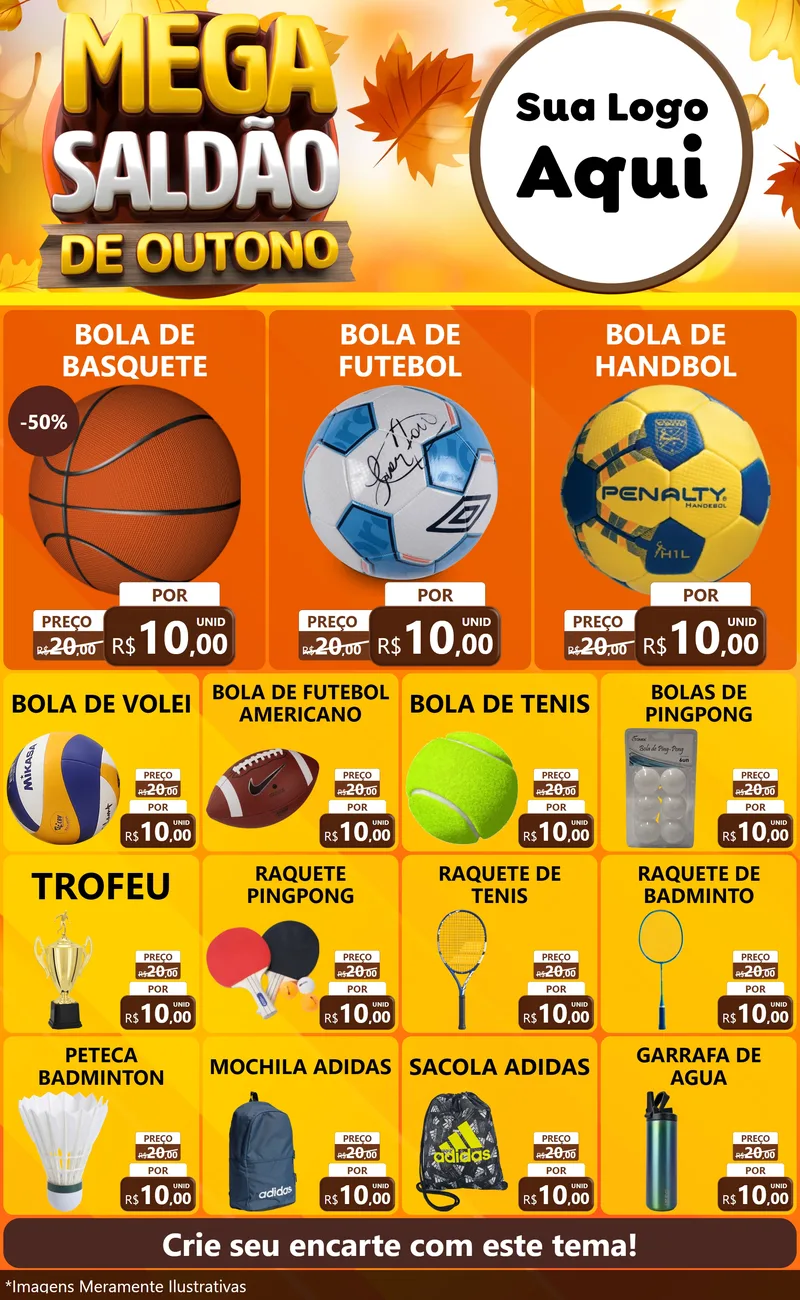 Modelo de Encarte para Encarte Grande com o tema Mega Saldão de Outono para Artigos Esportivos