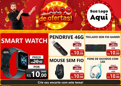 Modelo de Encarte para Encarte A4 Horizontal com o tema Março de Ofertas! para Informática