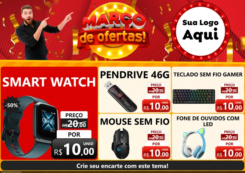 Modelo de Encarte para Encarte A4 Horizontal com o tema Março de Ofertas! para Informática