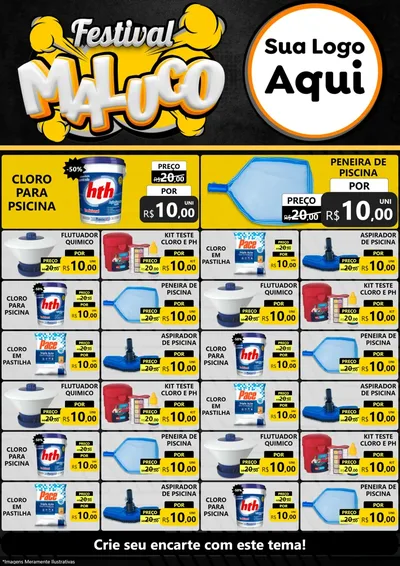 Modelo de Encarte para Encarte A4 Vertical com o tema Festival Maluco para Produtos para Piscina