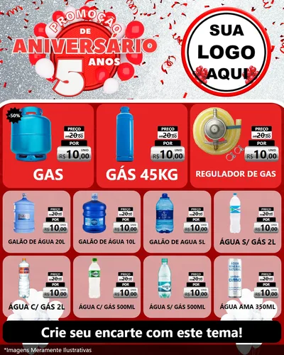 Modelo de Rede Social para Feed Instagram com o tema Promoção de Aniversário - 5 Anos para Água e gás