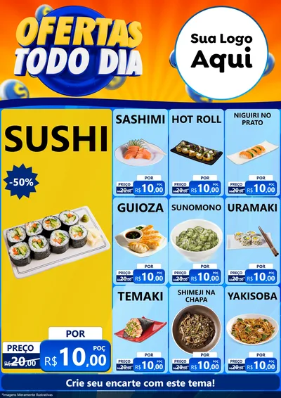 Modelo de Encarte para Encarte A4 Vertical com o tema Ofertas Todo Dia para Comida japonesa