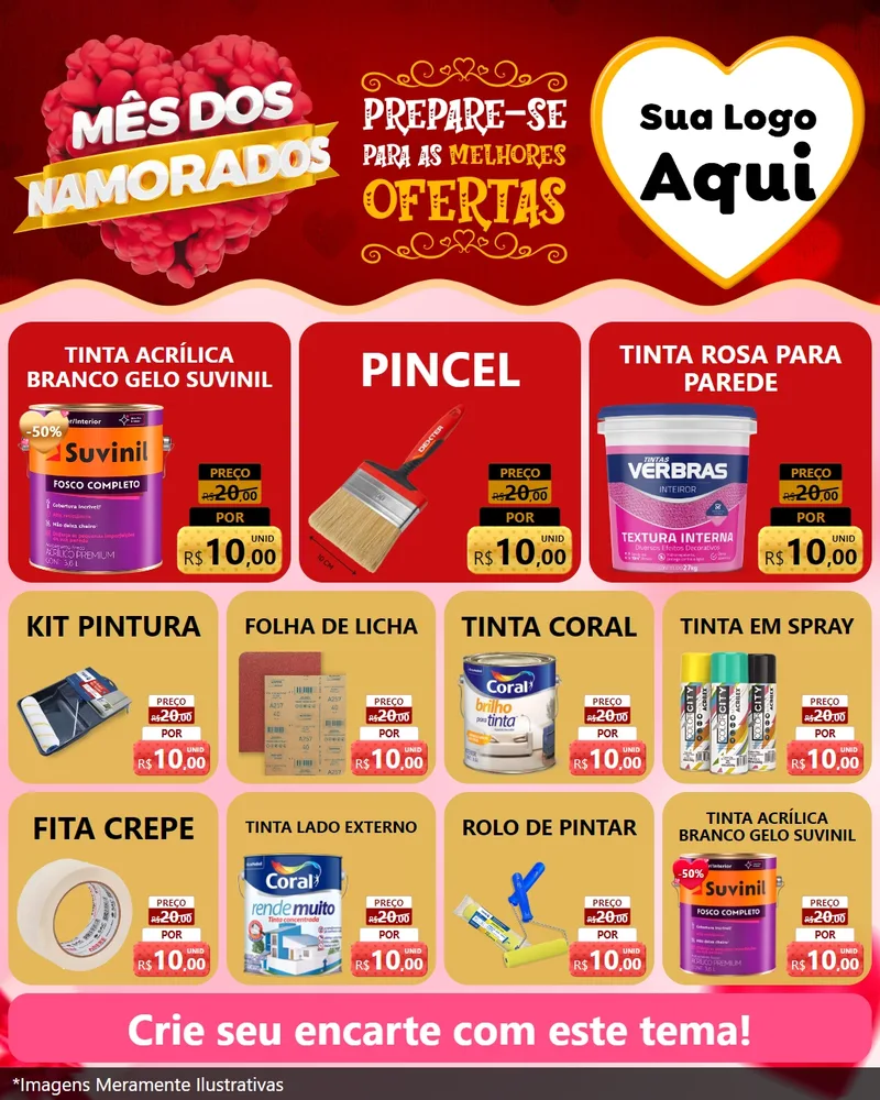 Modelo de Rede Social para Feed Instagram com o tema Mês dos Namorados para Tintas e Ferramentas