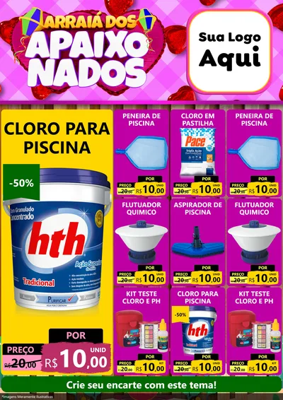 Modelo de Encarte para Encarte A4 Vertical com o tema Arraiá dos Apaixonados para Produtos para Piscina