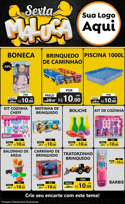 Modelo de Encarte para Encarte Grande com o tema Sexta Maluca para Brinquedos